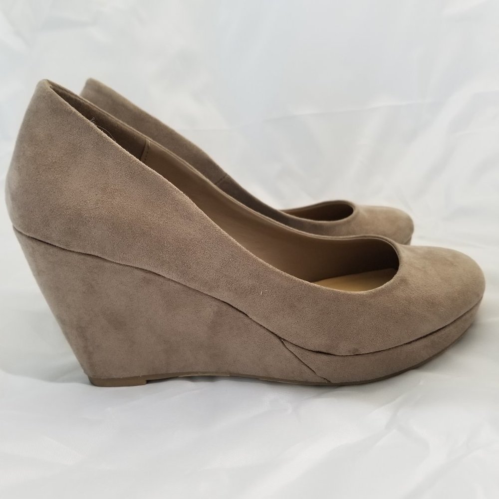 Tan Suede Wedge Heel Shoes